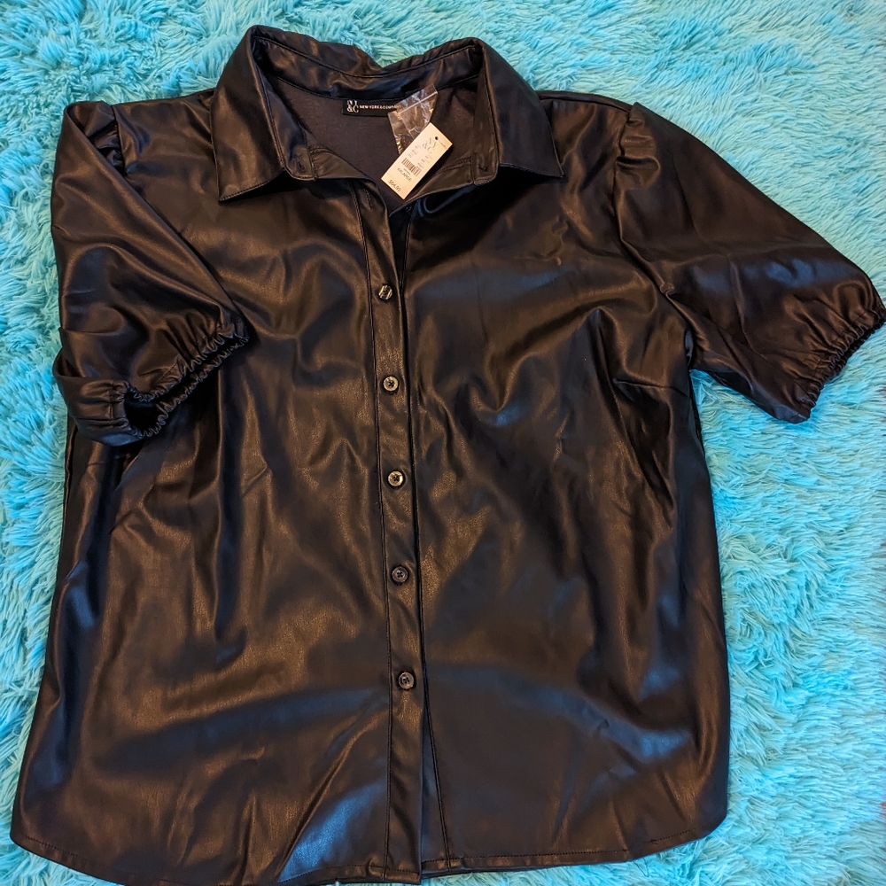 New York & Co. Faux leather blouse XXL NEW